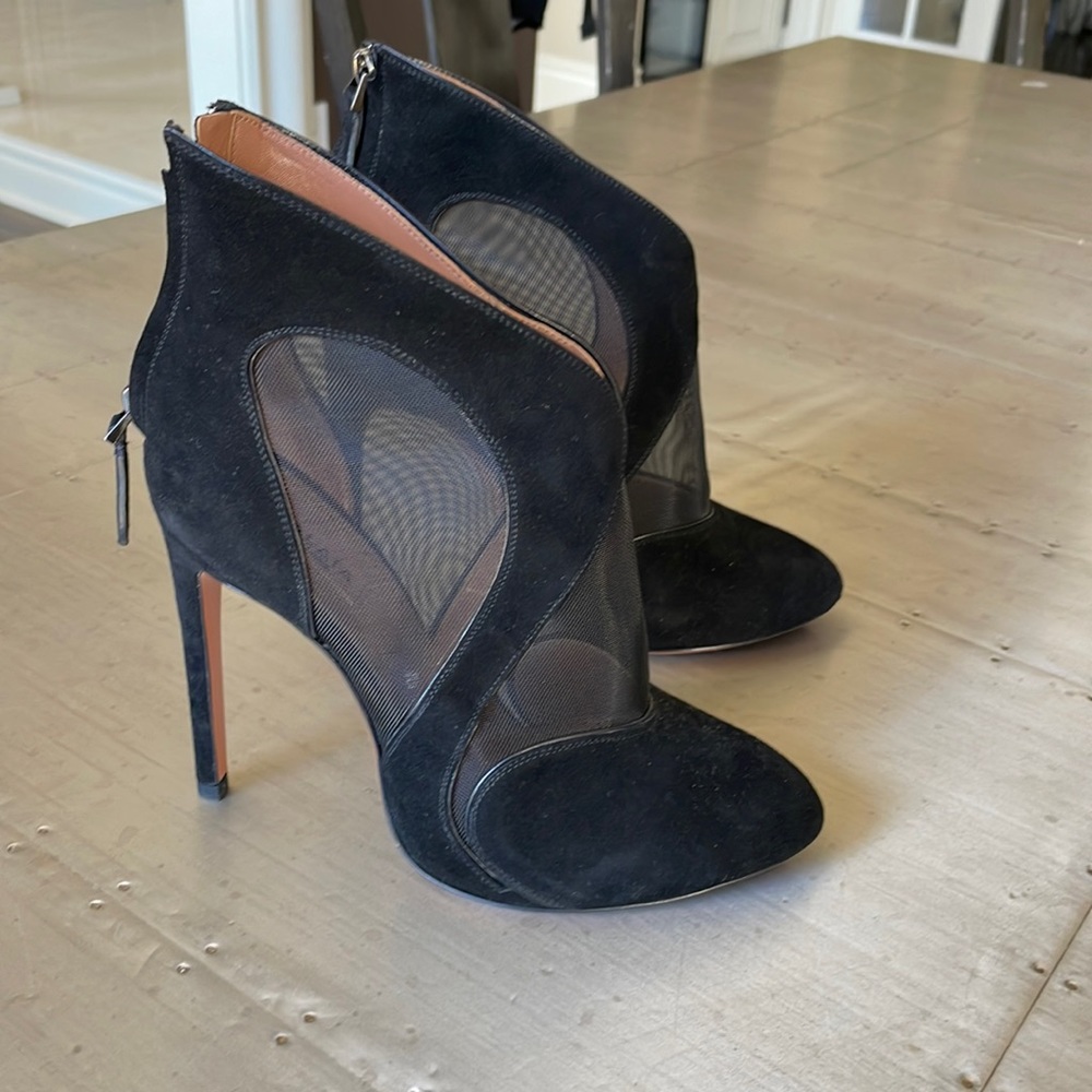 alaia black suede mesh boot bootie sz 38.5